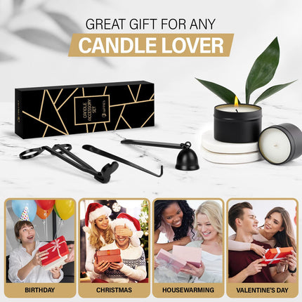 JAFFIES Candle Wick Trimmer, 3 in 1 Candle Accessory Set Used as Candle Care Kit Includes Candle Wick Dipper, Candle Snuffer and Candle Wick Cutter for Smoke-Free Flame to Gift a Candle Lover (Black)