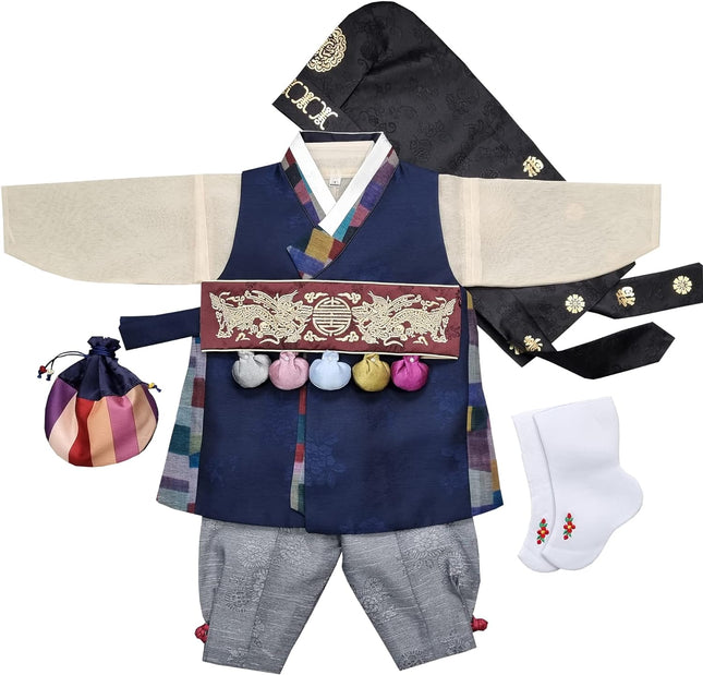 Hanbok Store Korea Hanbok Traditional Baby Boy Clothing Dol Celebration First Birthday Party Navy OSMO01, Medium