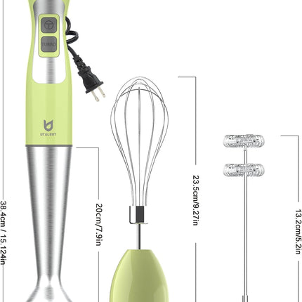 Immersion Hand Blender, UTALENT 3-In-1 8-Speed Stick Blender with Milk Frother, Egg Whisk for Coffee Milk Foam, Puree Baby Food, Smoothies, Sauces and Soups - Green