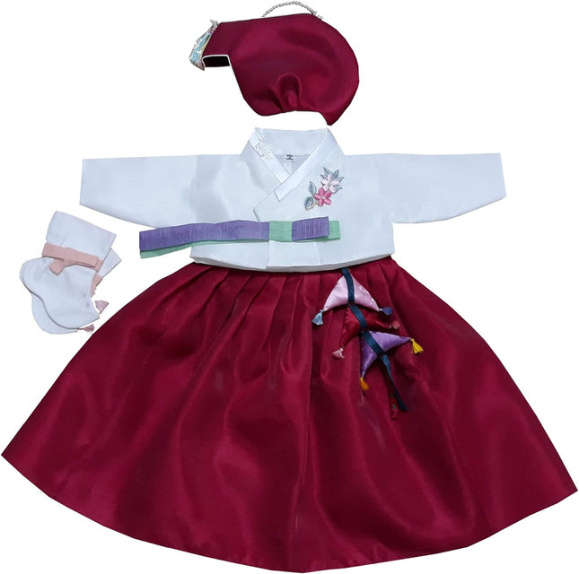100 Day Birth Korea Baby Girl Hanbok Traditional Dress Outfits Celebration Party Red Set