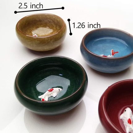 Korean Soju Glasses Sets, Cute Fish in the Glass, Wooden Soju Cup, Handcrafted Ceramic 4 Colors Fish in the Glasses, Also for Whiskey,Tequila, and Sake. (Fish in the Glass(4 Color))