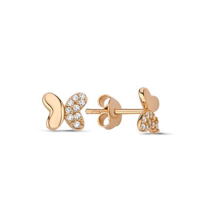 "14K Solid Gold Half Wing Butterfly Stud Earrings - Elegant Butterfly Jewelry, Perfect Valentine's Day Gift for Her"