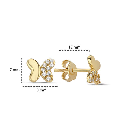 "14K Solid Gold Half Wing Butterfly Stud Earrings - Elegant Butterfly Jewelry, Perfect Valentine's Day Gift for Her"