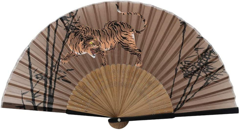 Terra Distribution Folding Fan [Japan Import] Hand Fans for Women Foldable, Japanese Fan, Unique Design, Handmade Bamboo, Silk Fan, 8.6" (22Cm), Abanicos De Mano (555 (Tiger))
