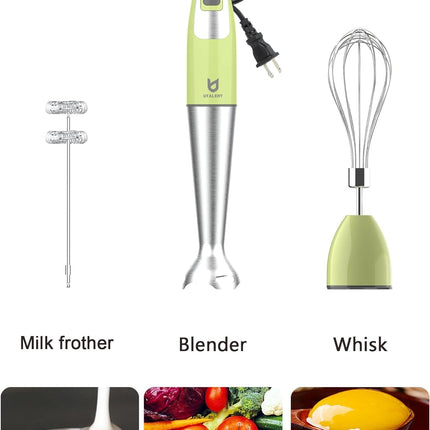 Immersion Hand Blender, UTALENT 3-In-1 8-Speed Stick Blender with Milk Frother, Egg Whisk for Coffee Milk Foam, Puree Baby Food, Smoothies, Sauces and Soups - Green