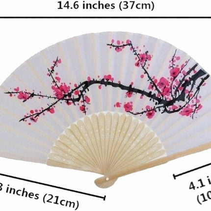 VANVENE 10 Pcs Delicate Cherry Blossom Design Silk Folding Hand Fan Wedding Favors Gifts Japanese Party