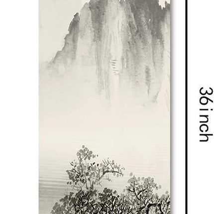 Zhugege Landscape Painting ,Wall Art Black and White for Living Room Bedroom,Chinese Traditional Ink Decor,Posters and Prints,4 Piece Set Fixed Wooden Hanging Scroll (12”X36”X4Piece)