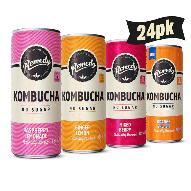 Remedy Kombucha Tea Organic Drink - Sugar Free, Keto, Vegan & Gluten Free - Sparkling Live Cultured, Long-Age Brewed Beverage - 6 Flavor Variety Pack - 8.5 Fl Oz Can, 24-Pack