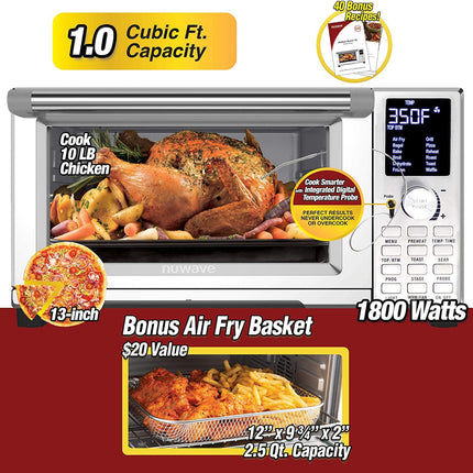 Nuwave Bravo Convection Toaster Ovens Air Fryer Combo with 30QT Large Capacity for a Whole Chicken and 13" Pizza. Multi-Layer Cooking, Probe Feature, 100+ Presets One-Touch Smart Control Countertop