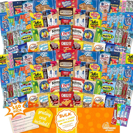 Snack Box Care Package (150) Variety Easter Snacks Candy Gift Box Bulk Snacks - College Students, Military, Work or Home - over 9 Pounds of Snacks! Snack Box Fathers Gift Basket Gifts for Men
