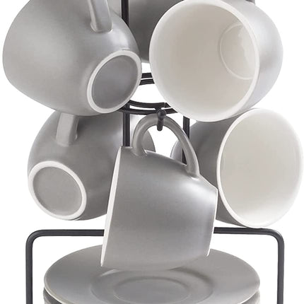 YHOSSEUN Coffee Espresso Cups with Saucers Set with Cup Holder 4 Oz, Set of 6 - Demitasse Cups Black