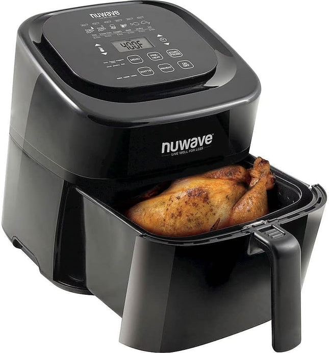 Nuwave Brio Air Fryer Oven, 15.5Qt X-Large Family Size, SS Rotisserie Basket &Skewer-Kit, Reversible Ultra Non-Stick Grill/Griddle Plate, Powerful 1800W, Integrated Smart Thermometer,Black