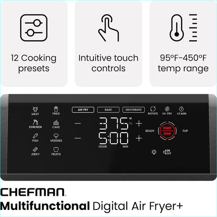 Chefman 12-Quart 6-In-1 Air Fryer Oven with Digital Timer, Touchscreen, and 12 Presets - Family Size Countertop Convection Oven, Dishwasher-Safe Parts