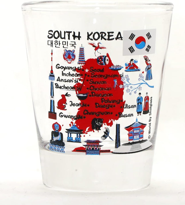 South Korea Landmarks and Icons Collage Shot Glass