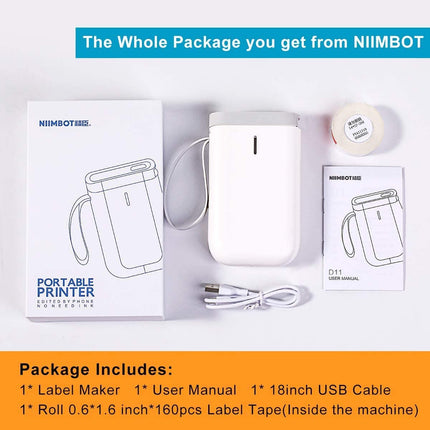 NIIMBOT Label Maker Machine D11 Label Printer Tape Included Portable Wireless Connection Multiple Templates Available for Phone Easy to Use Office Home Organization USB Rechargeable