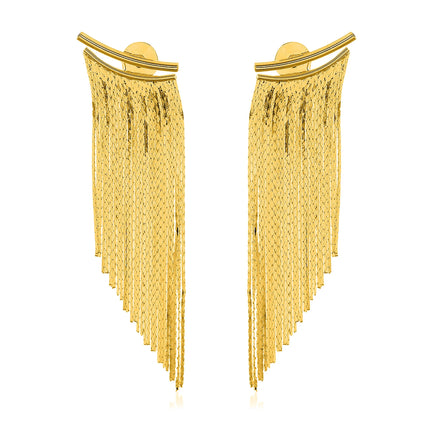 Fringe Tassel Earrings - Gold - Long