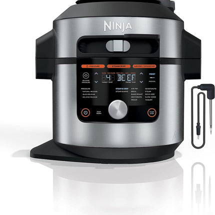 Ninja OL701 Foodi 14-In-1 SMART XL 8 Qt. Pressure Cooker Steam Fryer with Smartlid & Thermometer + Auto-Steam Release, That Air Fries, Proofs & More, 3-Layer Capacity, 5 Qt. Crisp Basket, Silver/Black