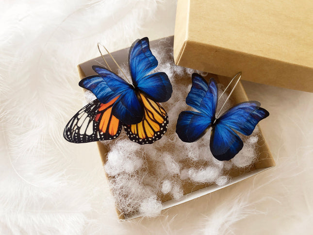 Fairy Butterfly Earrings with Monarch Butterfly Wing Handmade in Boho Style, Cute Christmas Gift Earrings