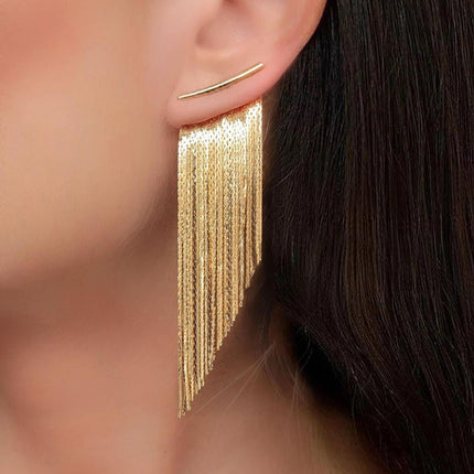 Fringe Tassel Earrings - Gold - Long