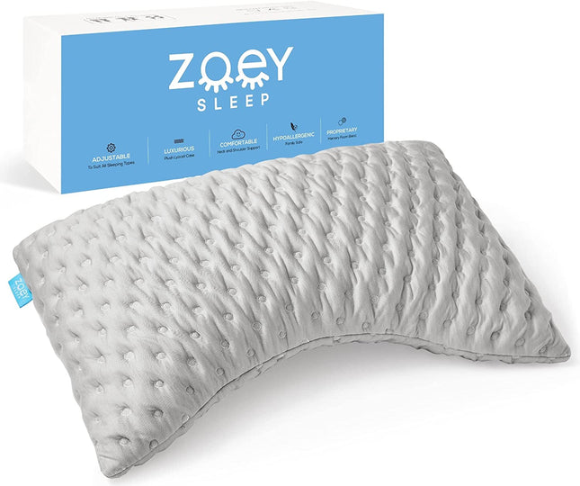 Zoey Sleep Side Sleep Pillow for Neck and Shoulder Pain Relief - Adjustable Memory Foam Bed Pillows for Sleeping - Plush Machine Washable Pillow Cover - Queen Size 19" X 29" (Queen, Grey)