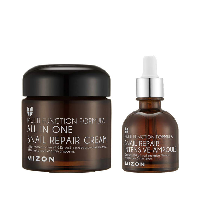 MIZON All-In-1 Snail Repair Cream and Snail Repair Intensive Ampoule Korean Skincare Set