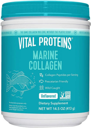 Vital Proteins Marine Collagen Peptides Powder Supplement for Skin Hair Nail Joint - Hydrolyzed Collagen - 12G per Serving - 14.5Oz Canister