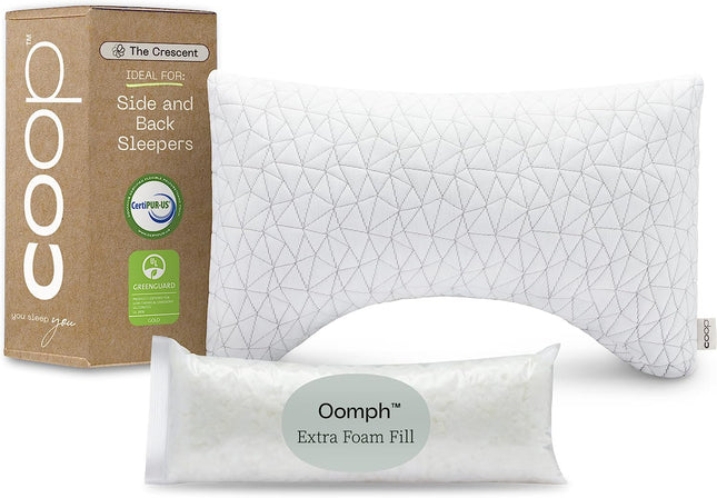 Coop Home Goods the Original Crescent Adjustable Pillow, Queen Bed Pillows for Shoulder, Neck & Head Support, Crescent Foam Pillows - Medium Firm for Back & Side Sleeper, Certipur-Us/Greenguard Gold