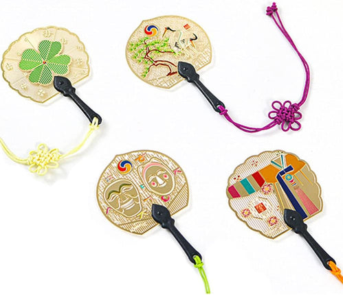 Korean Traditional 24K Gold-Plated Hand Fan Bookmark & Magnet 4Pcs Random Gift