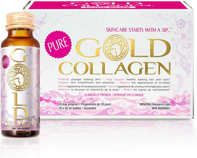 GOLD COLLAGEN Pure the Original Liquid Collagen Drink for Women and Men - Marine Collagen Drink with Hyaluronic Acid for Skin Hair Nails